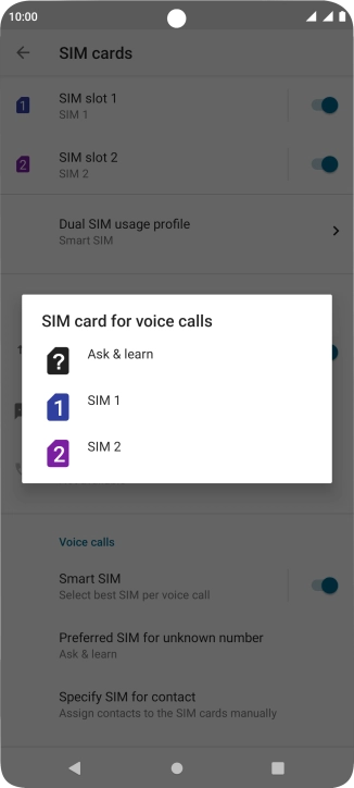 Press the required setting.