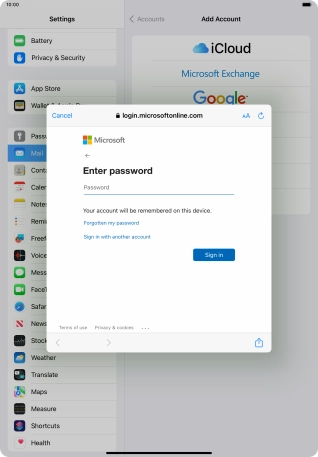 Press Password and key in the password for your email account.