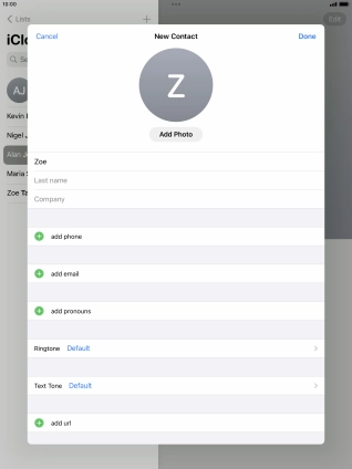 Press Last name and key in the last name. Press Last name and key in the last name.