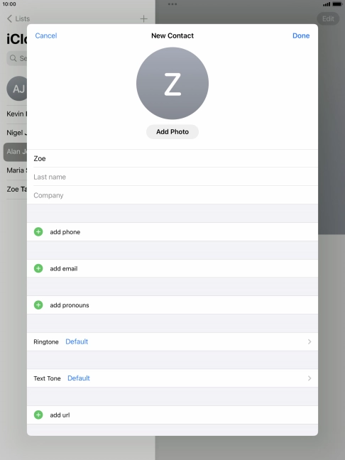 Press Last name and key in the last name. Press Last name and key in the last name.