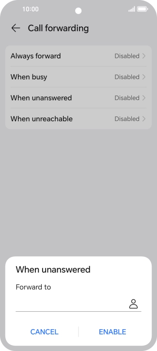 Key in +447836121121 and press ENABLE.