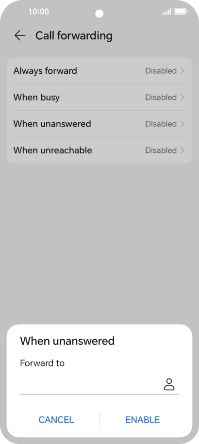 Key in +447836121121 and press ENABLE.
