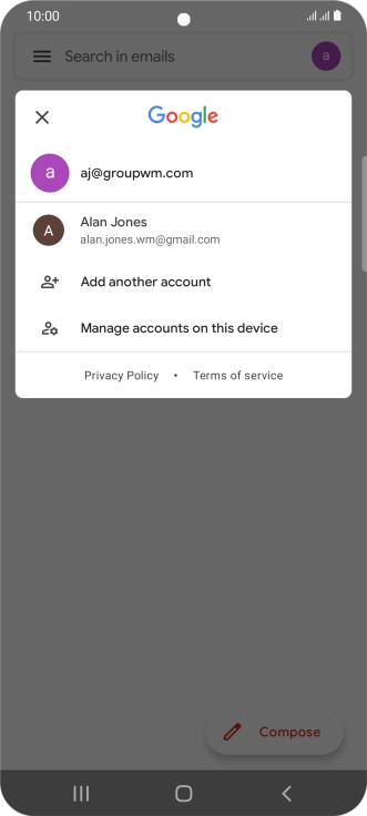 Press the required email account.