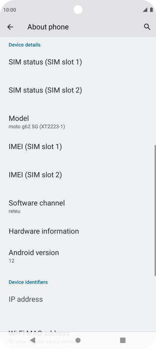 Your phone's software version is displayed below Android version.