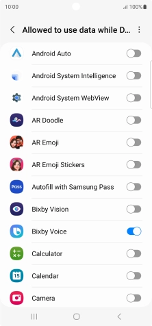 Press the indicators next to the required apps to turn the function on or off.