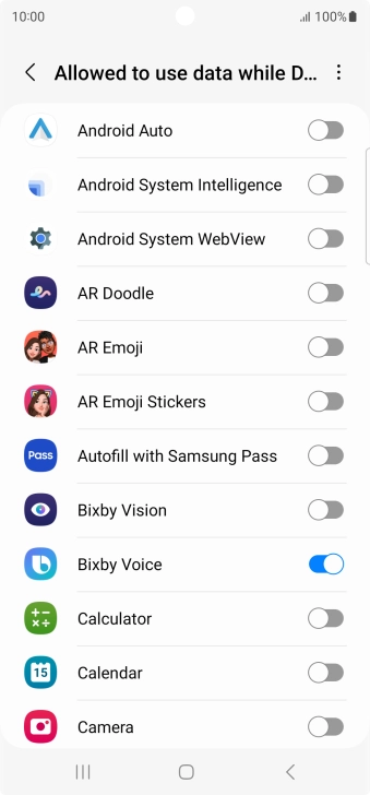 Press the indicators next to the required apps to turn the function on or off.