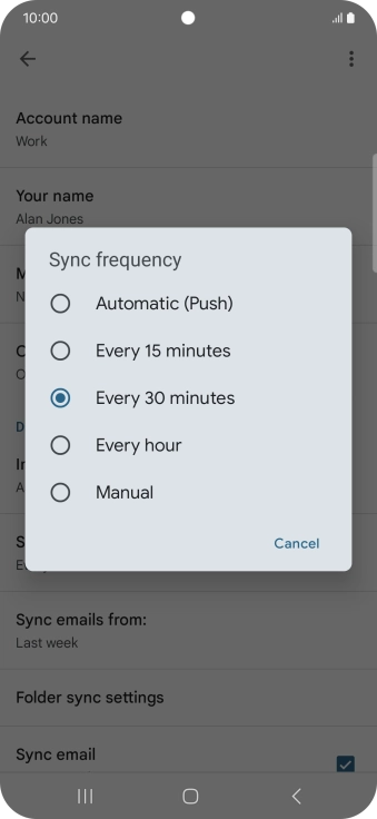 Press the required setting.