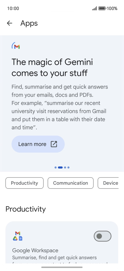 Press the indicator next to the required extension to turn on the function.