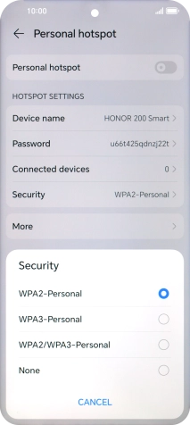 Press WPA3-Personal to password protect your Wi-Fi hotspot.