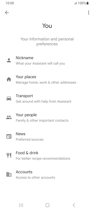 Press Nickname and follow the instructions on the screen to select phone owner settings.
