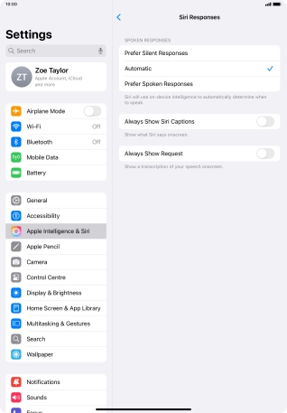 Press the required setting.