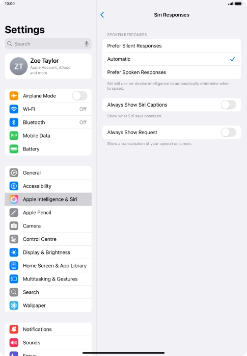 Press the required setting.