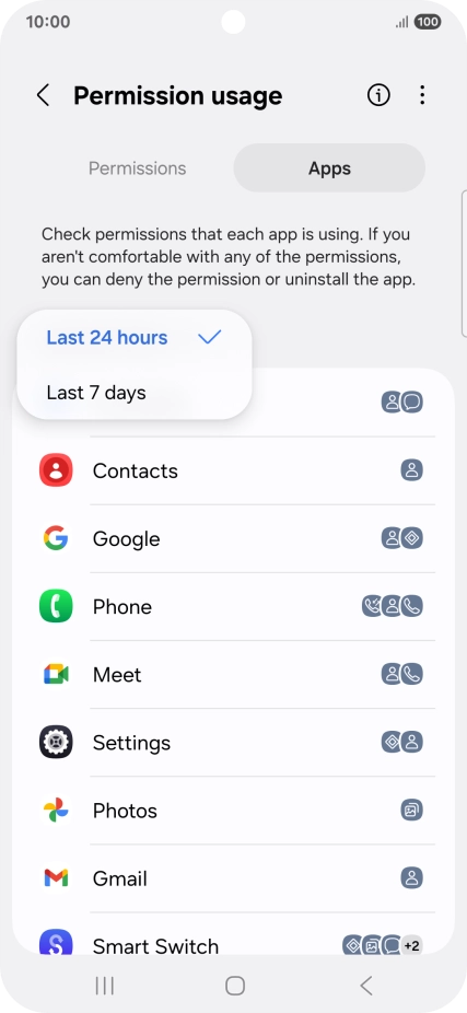 Press the required setting.