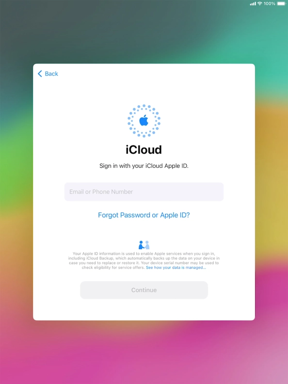 Press Email or Phone Number and key in the username for your Apple ID.