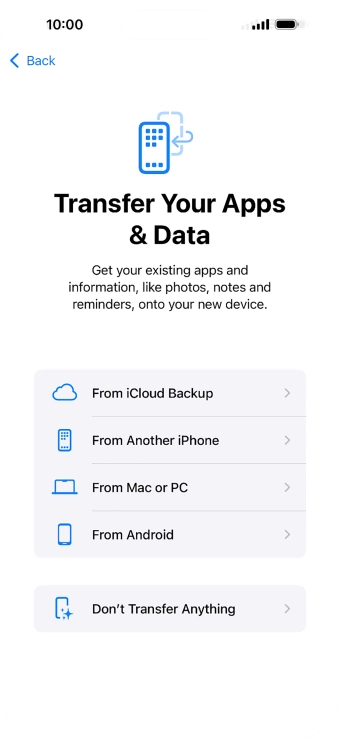 When this screen is displayed, your phone is ready to restore content from an iCloud backup.