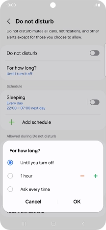 Press the required setting.