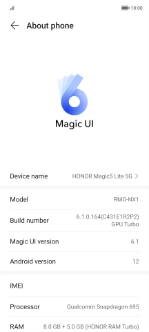 Your phone's software version is displayed next to Android version.