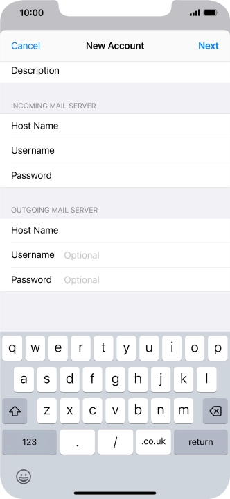 Press Username and key in the username for your email account.