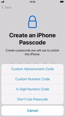 Follow the instructions on the screen to turn on use of phone lock code or press Don't Use Passcode.