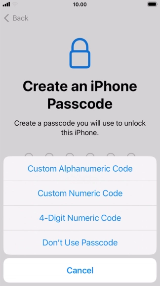 Follow the instructions on the screen to turn on use of phone lock code or press Don't Use Passcode.