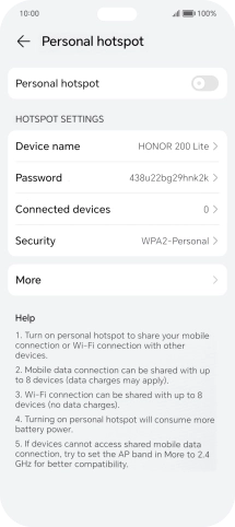 Press Device name and key in the required name for the Wi-Fi hotspot.