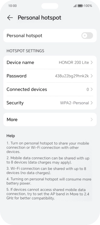 Press Device name and key in the required name for the Wi-Fi hotspot.