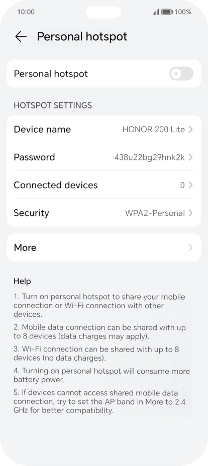Press Device name and key in the required name for the Wi-Fi hotspot.