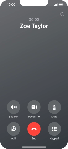 Press the end call icon to end the call and return to the home screen.