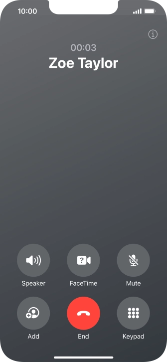 Press the end call icon to end the call and return to the home screen.