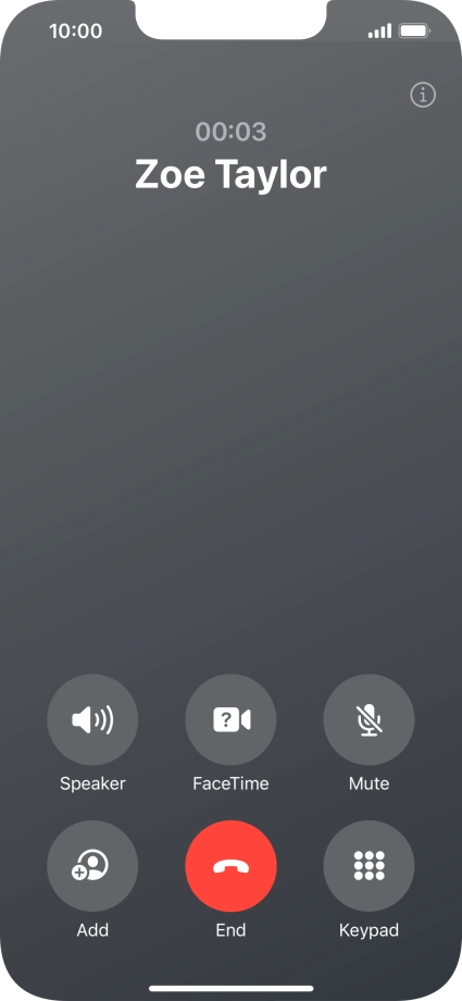 Press the end call icon to end the call and return to the home screen.