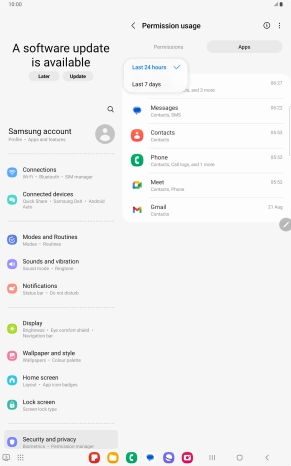Press the required setting.