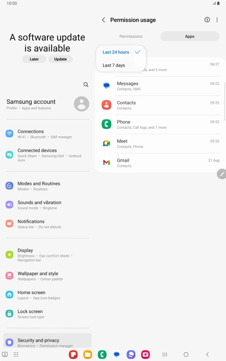 Press the required setting.