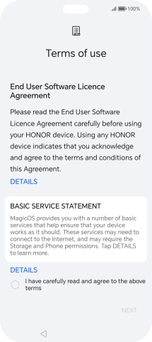 Press the field to accept the licence agreement.