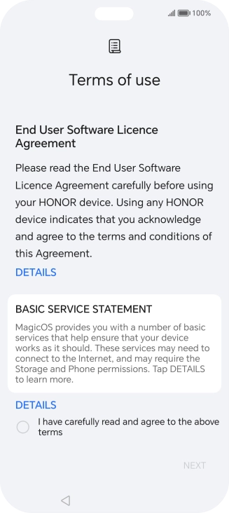 Press the field to accept the licence agreement.