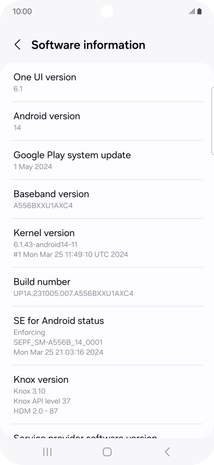 Your phone's software version is displayed below Android version.