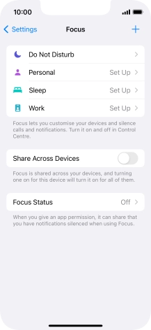 Press the required focus mode.