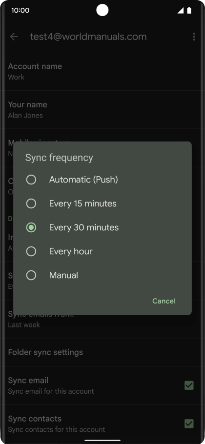 Press the required setting.