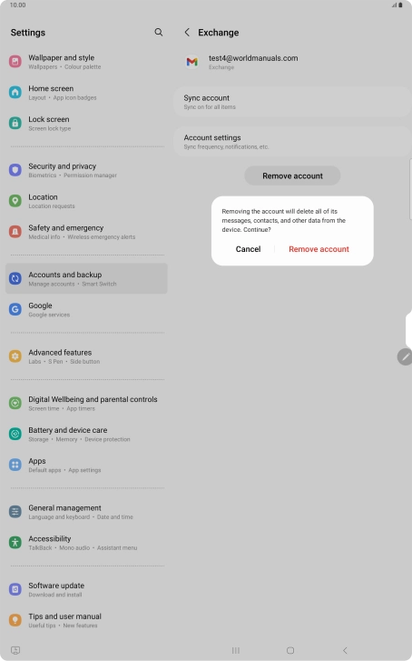 Press Remove account.