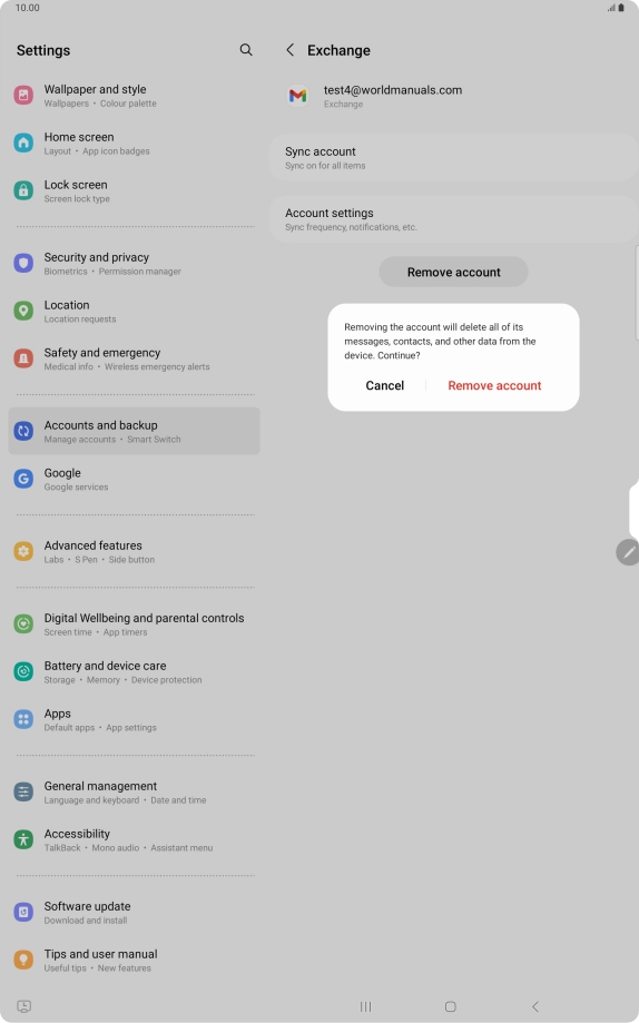 Press Remove account.