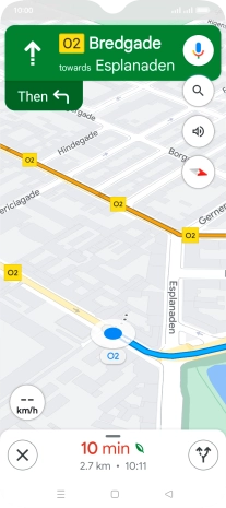 The travel information at the bottom of the screen shows your estimated time of arrival and distance to destination.