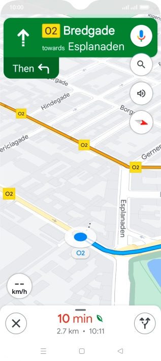 The travel information at the bottom of the screen shows your estimated time of arrival and distance to destination.