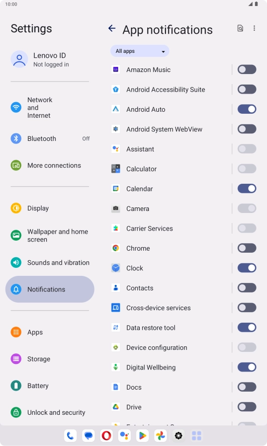 Press the indicators next to the required apps to turn the function on or off.