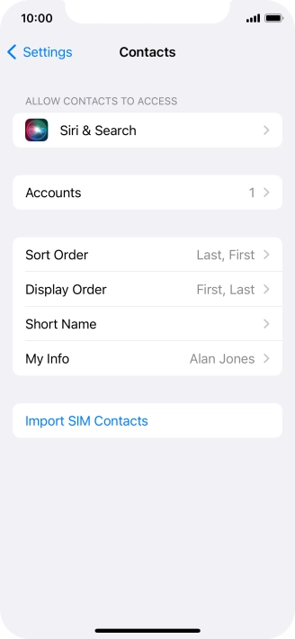 Press Import SIM Contacts.