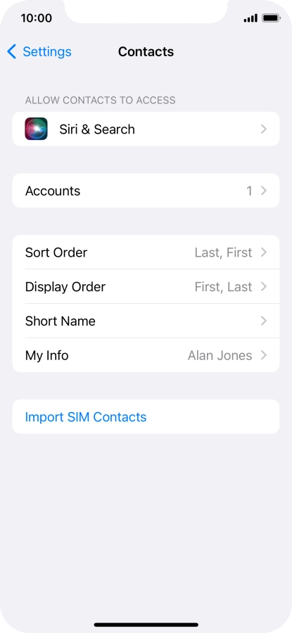 Press Import SIM Contacts.