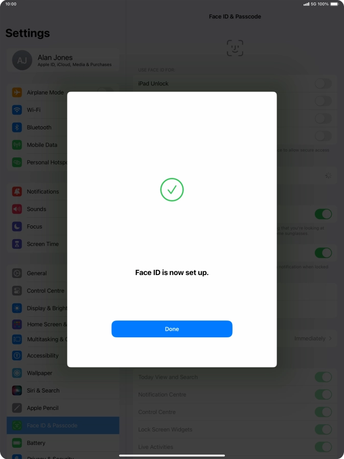 Press Done. If you haven't previously selected a lock code, key in a code of your own choice twice.