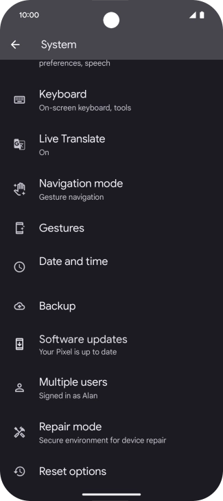 Press Reset options.