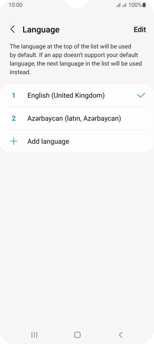 To subsequently select another language as the default language, press the required language.
