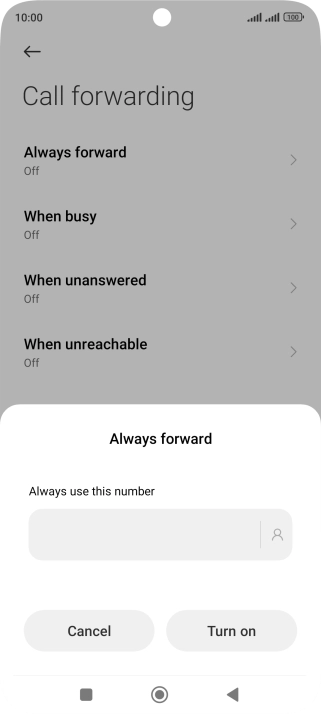 Key in +447836121121 and press Turn on.