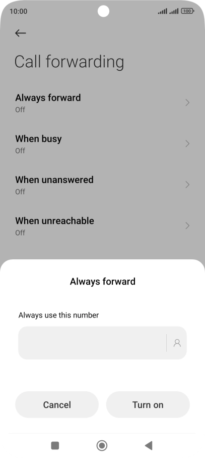 Key in +447836121121 and press Turn on.