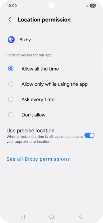 Press the required setting.